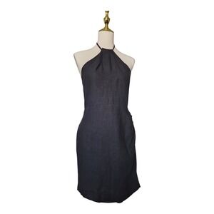 Miou Muse 100% Linen Halter Dress Medium Black Side‎ Gather Overlap Skirt